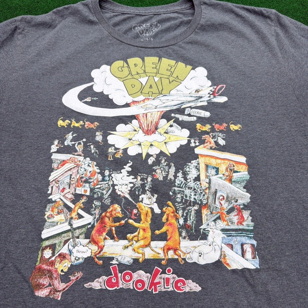 Green Day Dookie Album Cover Graphic T-Shirt Gray Mens Size Large